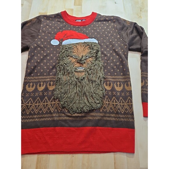 Star Wars Chewbacca Furry Face Santa Hat Adult Small Ugly Christmas Sweater - Picture 4 of 16
